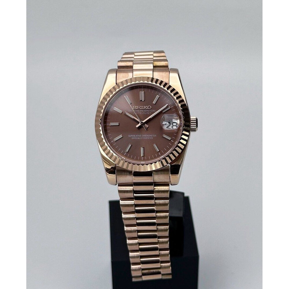 Custom Seiko Mod • Chocolate Rose Gold DateJust • 36mm